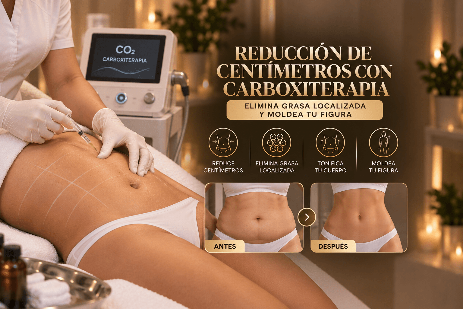 Reducción de Centímetros con Carboxiterapia (10 Sesiones)